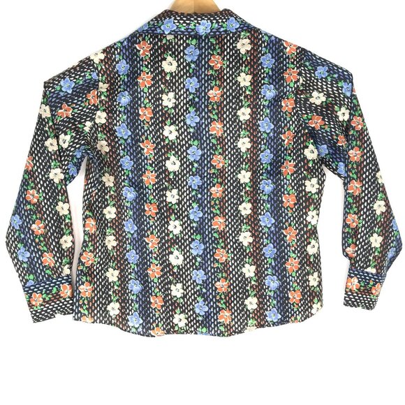 Vtg KMart Button Front Shirt Mens L 38 Long Sleeve Polka Dot Floral Blue White - Picture 8 of 9